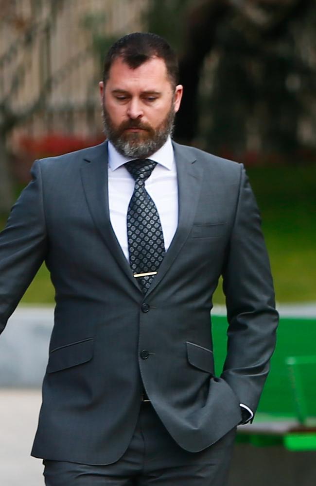 Ex Tasmanian Police contsable Aaron Tasman Bonner after his first court appearance for manslaughter, causing grievous bodily harm and driving charges. Picture: PATRICK GEE