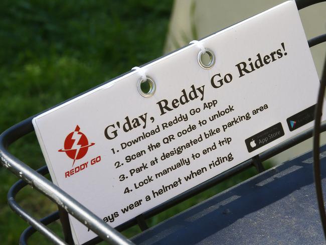 Directions for hire bike useres in the basket of a bike left at Goldstein Reserve at Coogee Beach.  Picture: John Appleyard