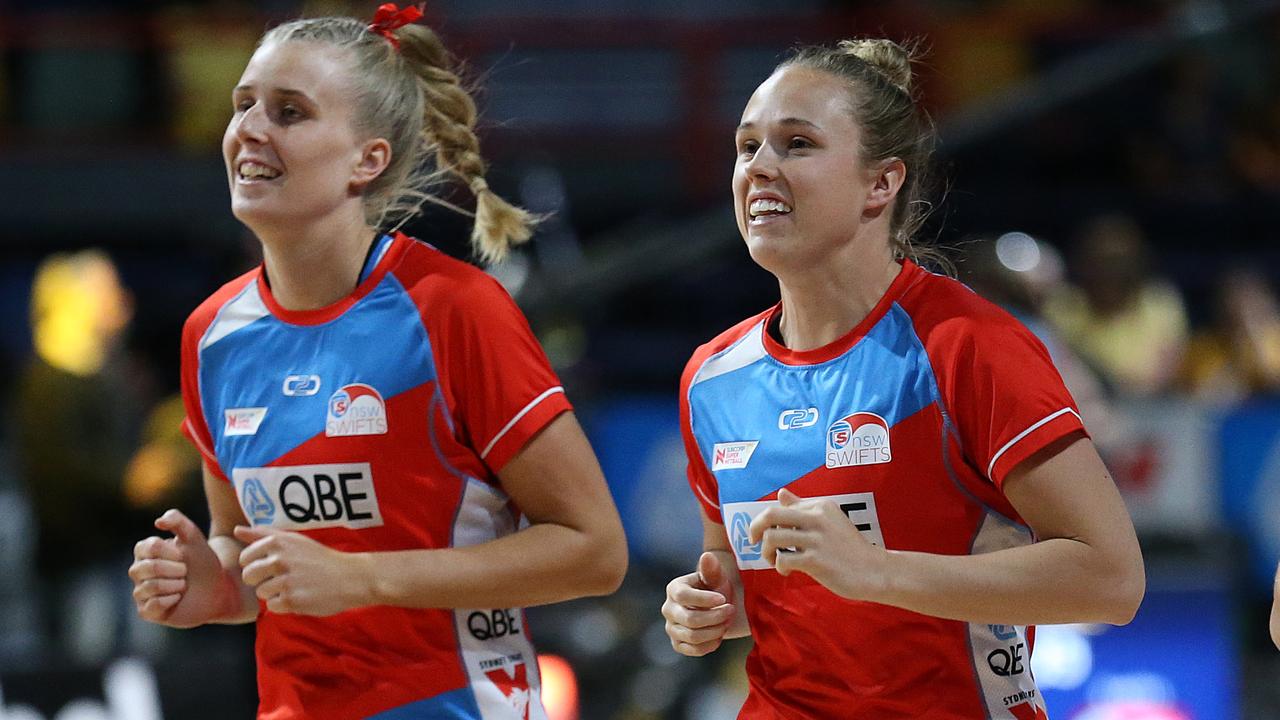 NSW Swifts players Maddy Turner (left) and Paige Hadley have been named in the Diamonds squad for January’s quad series. Picture: Getty Images