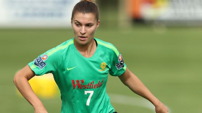 Steph Catley training with the Matildas ahead of the Cup of Nations