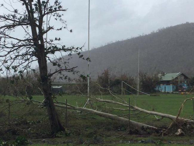 Broken goalposts and debris at Proserpine Whitsunday Rugby Club at Airlie Beach