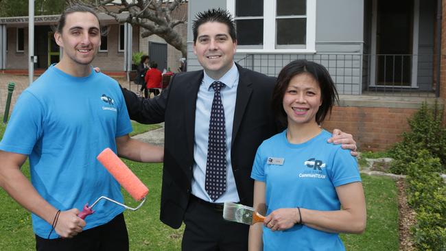 Lachlan green ( staff), Stuart Jamieson ( CEO) , Anita Tang ( staff) with the church residence they painted, ( they didnt paint the the church behind on left ). Whether it's giving the local church a painting spruice up or serving lunch to the homeless, Club Rivers is on hand to help the community. They have been nominated for the Pride of Australia award.