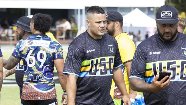 Jarryd Hayne at the Nines Premier Rugby League event on the Gold Coast. Picture: Richard Walker