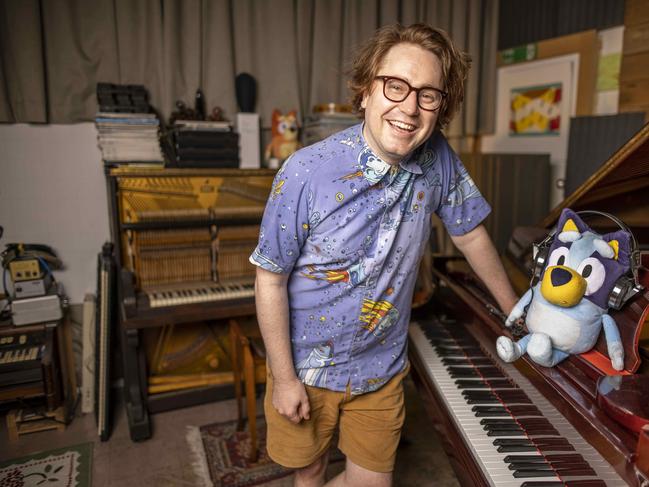 9 Screen composer Joff Bush in his studio in Brisbane, he does the music for Bluey. Photo: Glenn Hunt / The Australian