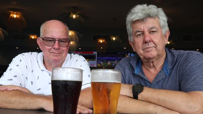 Boardwalk Tavern patrons Bruce Harrington and John Johns aren’t happy about the federal government’s latest tax hikes. Picture Glenn Hampson