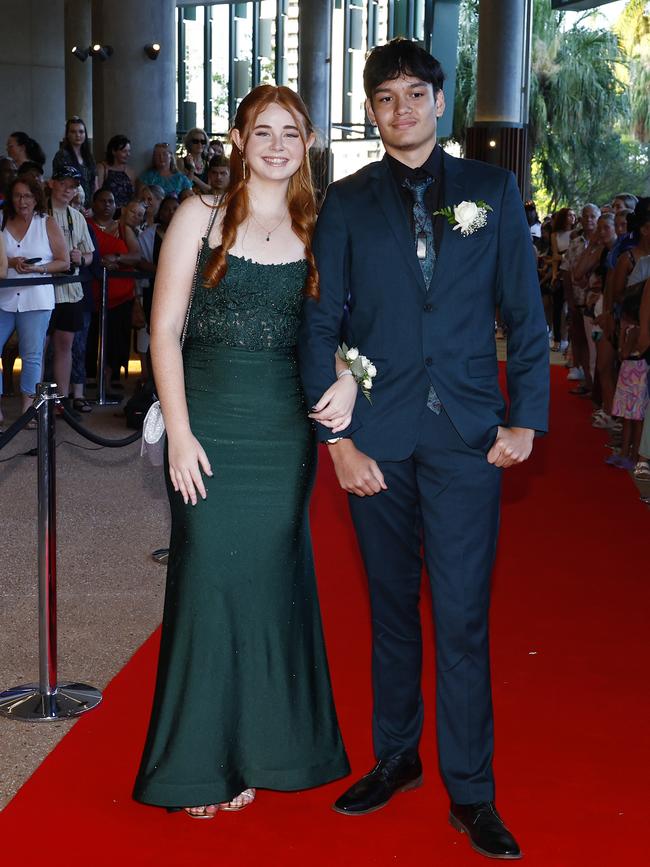 Melody Osbourne and George Rasshou arrive at the Trinity Bay High School formal evening, held at the Cairns Convention Centre. Picture: Brendan Radke