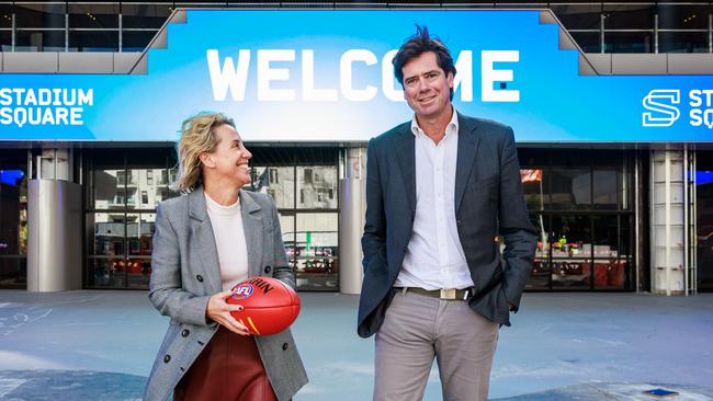 Back in their AFL days … Kylie Rogers and Gillon McLachlan. Picture: Aaron Francis