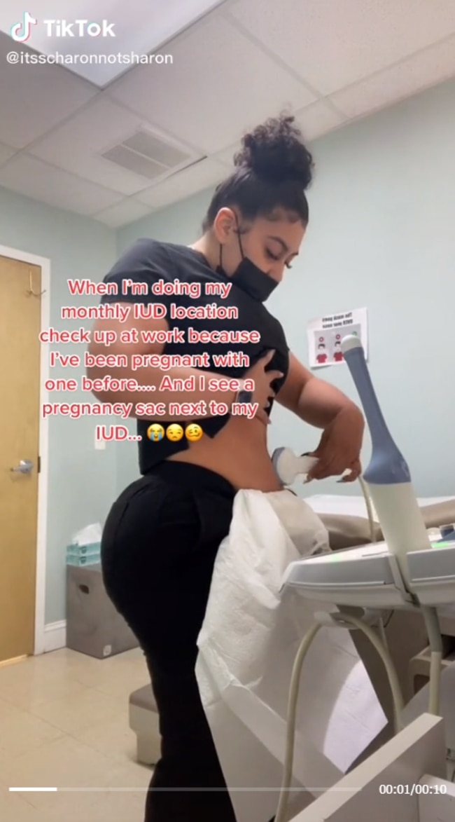 She decided to do the routine scan after having fallen pregnant previously with an IUD. Picture: TikTok/itsscharonnotsharon