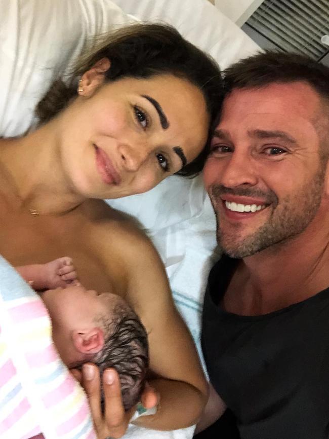 Kris Smith and Sarah Boulazeris with their first baby together, daughter Mila Elle. Picture: Instagram