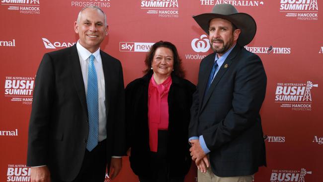 From left: Adam Giles, CEO of Hancock Agriculture and S. Kidman &amp; Co; Gina Rinehart, executive chairman of Hancock Prospecting Group, Roy Hill, S. Kidman &amp; Co; and Rick Ford, manager of Fossil Downs Station. Picture: Philip Gostelow