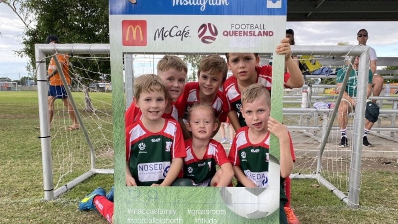 Wulguru United FC (from back left) Max McKinnon, Connor Owen, Augustine White, Samuel Johns, Ivy Francis, Archer Burrows are the FQ Northern Team of the Week. Picture: Football Queensland.