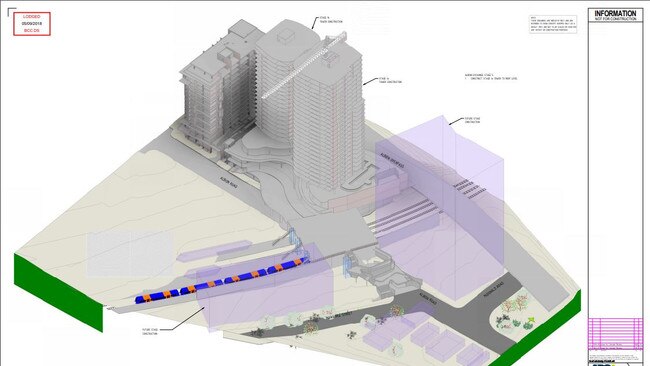 Concept drawings taken from PD Online of the Albion Exchange building process, showing the height comparisons to the existing The Hudson on Albion Hill tower (upper, far left building).