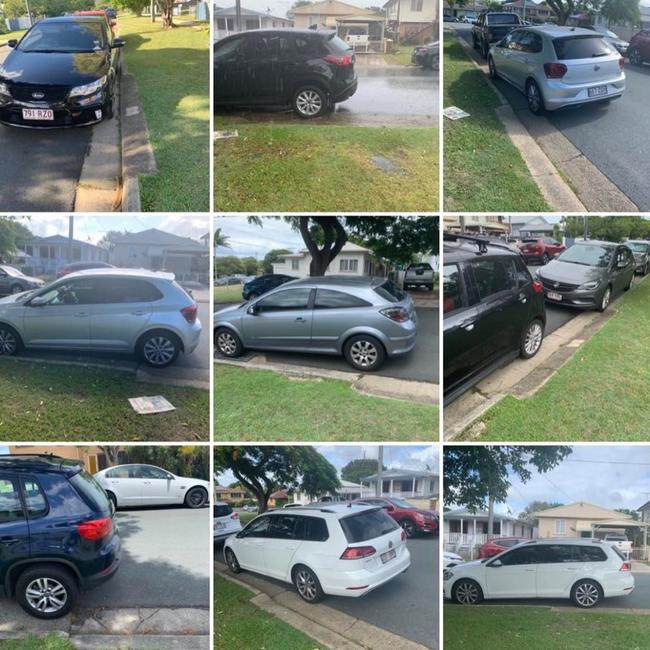 A resident snapped these photos of cars illegally parked across her driveway near the Redcliffe Hospital.