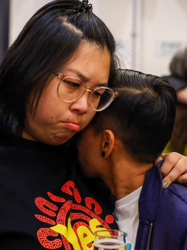 Yes supporters consoled each other on referendum night. Picture: Jenny Evans/Getty Images