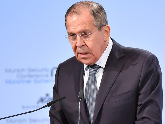 Russian Foreign Minister Sergey Lavrov in Munich. The annual conference is taking place under heightened tensions between the USA and Russia. Picture: Getty Images