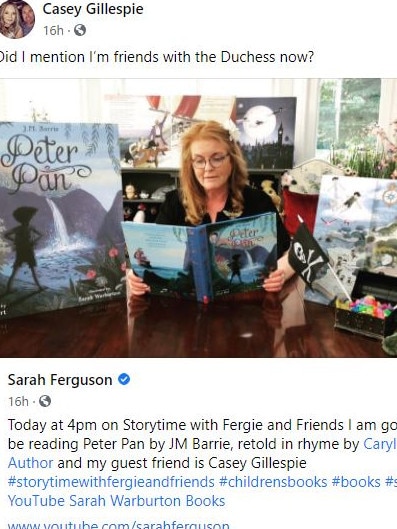 On her Facebook and Instagram pages Duchess of York Sarah Ferguson personally thanked Gold Coast author Casey Gillespie for “bringing smiles to the faces of children”