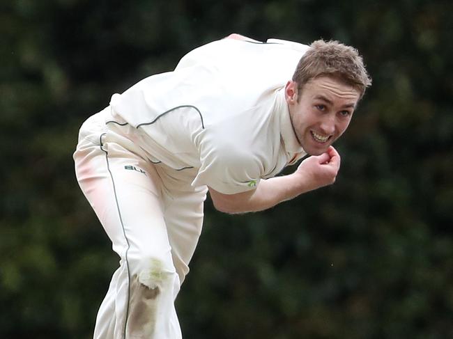 Brendan King sends one down. Picture: Mark Dadswell/AAP