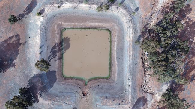 A photo from a drone shows the stark reality of the depleted dam. Picture: Sam Ruttyn