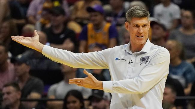 SYDNEY, AUSTRALIA – JANUARY 11: Taipans head coach Mike Kelly looks on during the round 15 NBL match between the Sydney Kings and the Cairns Taipans at Qudos Bank Arena on January 11, 2020 in Sydney, Australia. (Photo by Mark Evans/Getty Images)