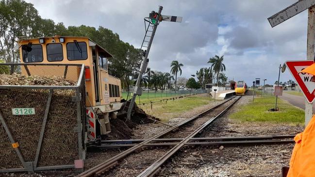 Emergency services responded after a cane train derailed in Ingham on July 24. Picture: Cameron Bates