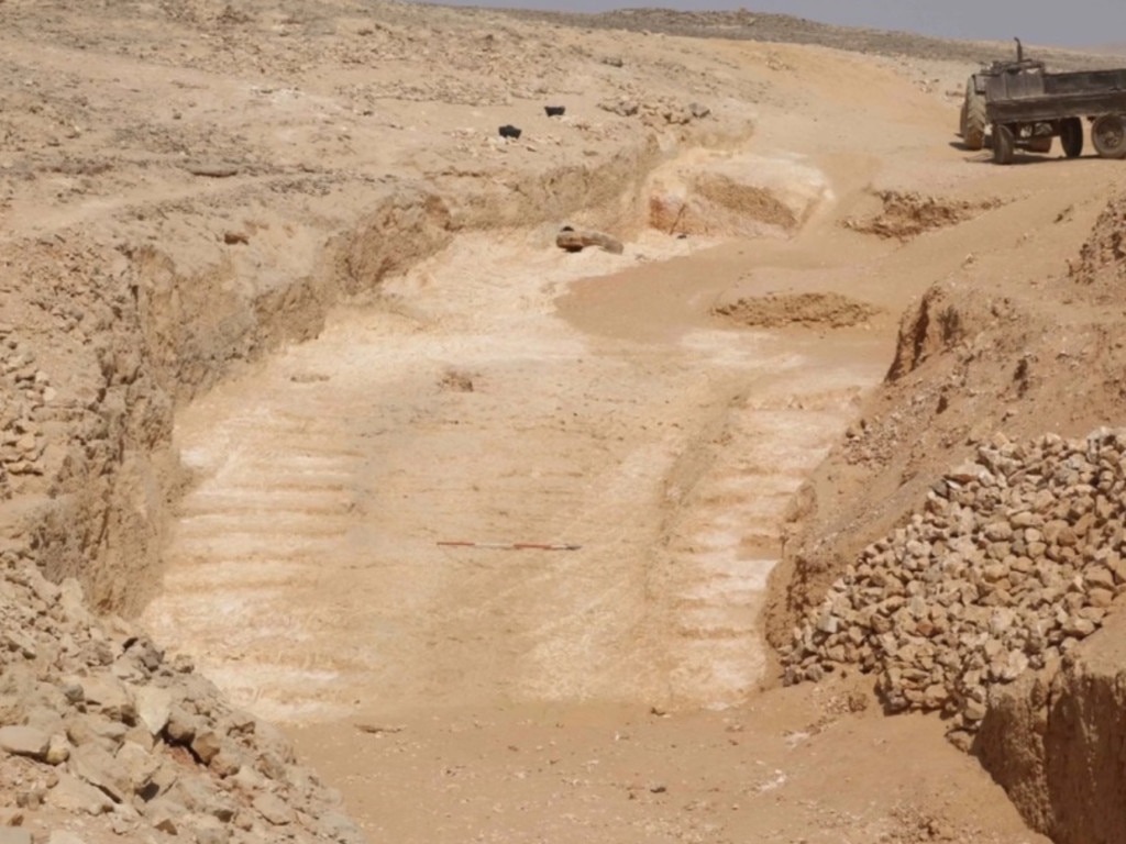 A ramp with two staircases and several post holes was discovered by complete chance. Picture: Yannis Gourdon/University of Liverpool