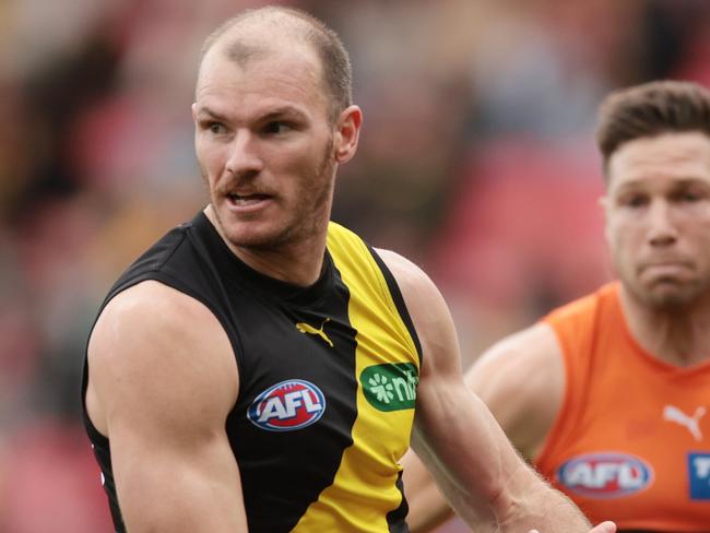 SYDNEY, AUSTRALIA - JUNE 04:  Kamdyn McIntosh of the Tigers in action during the round 12 AFL match between Greater Western Sydney Giants and Richmond Tigers at GIANTS Stadium, on June 04, 2023, in Sydney, Australia. (Photo by Mark Metcalfe/AFL Photos/via Getty Images )