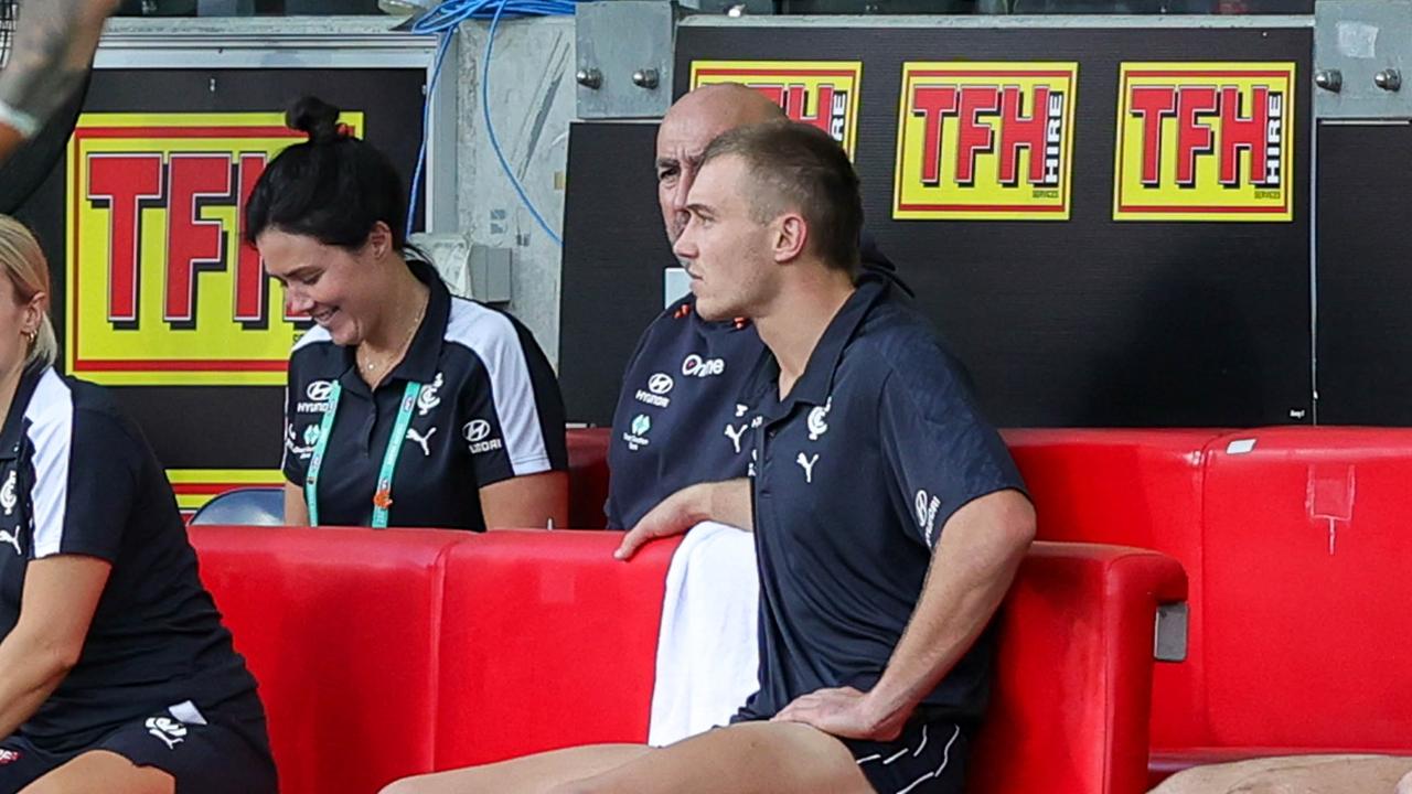 Carlton captain Patrick Cripps hopes to miss only one week with his hamstring strain. Picture: Getty Images