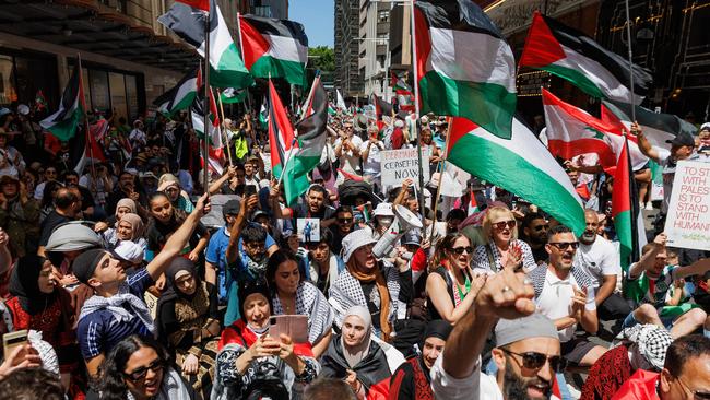 Pro-Palestinian supporters march through Sydney’s Hyde Park. Picture: NCA NewsWire / David Swift