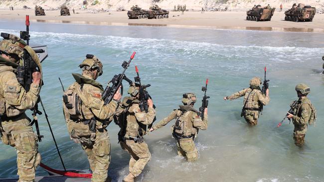 Australian Forces during a beach assault at Shoalwater Bay.  Pic Peter Wallis