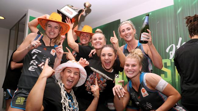 Townsville Fire celebrate winning the 2023 WNBL Championship. Picture: Getty Images