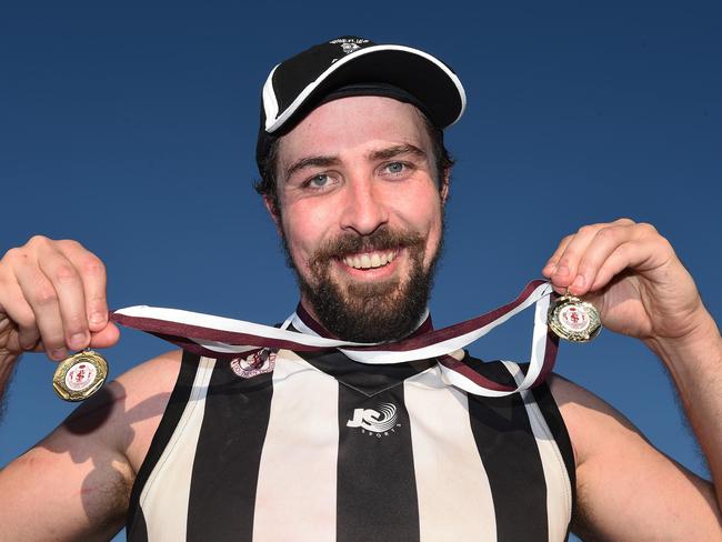 Reynella’s Luke McEntee was best on ground in the SFL grand final. Picture: Roger Wyman.