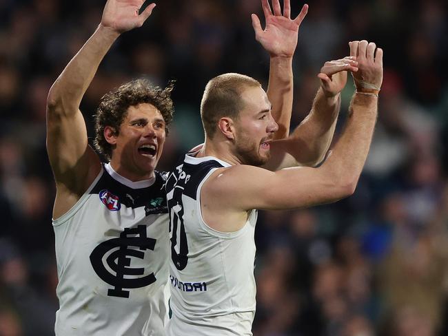 And his partner in crime Harry McKay is playing with renewed confidence. Picture: Sarah Reed/AFL Photos via Getty Images