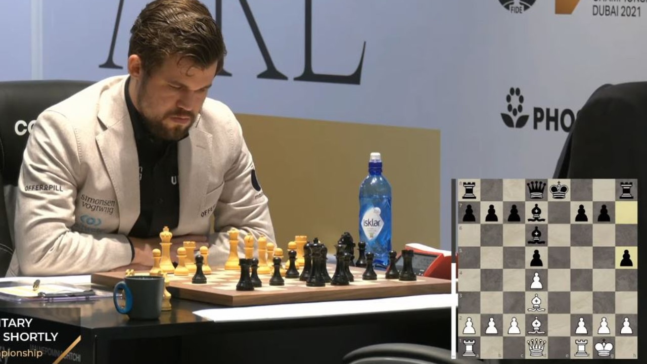 Magnus Carlsen settles in for a long think after the shocking move h5. Picture: YouTube/Chess.com