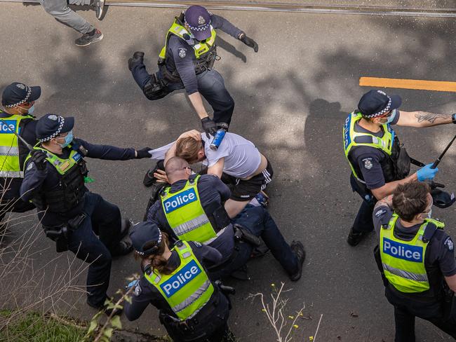 Officers arrest a man on Barkers Rd. Picture: Jason Edwards