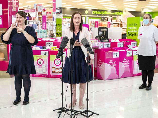 Health Minister Yvette D’Ath at yesterday’s daily Covid-19 press conference. Picture: Richard Walker