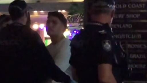 Footage of Reece Walsh seemingly speaking to police in Surfers Paradise. Picture: Supplied