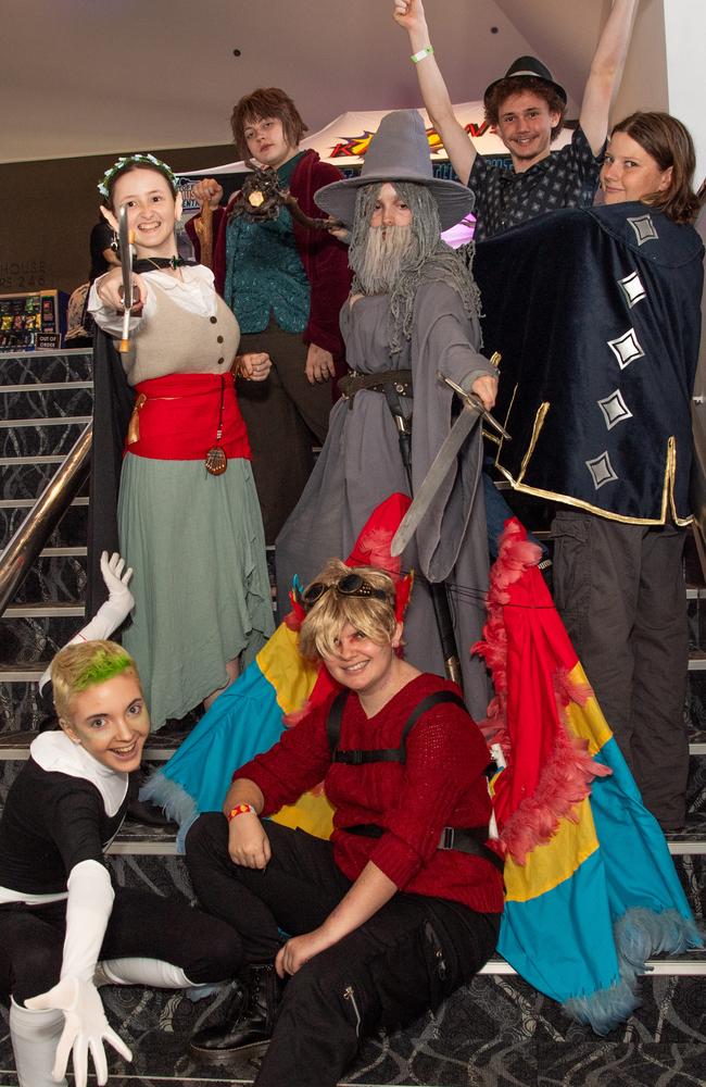 Front (L-R) Anna Harrison and Roe Kern, back (L-R) Georgia Bates-Branna, Sorscha Black, Elorah Ryan, Josephn Laurie and Mahli Russell attended TROPiCON 2023 at the Darwin Entertainment Centre. Picture: Pema Tamang Pakhrin