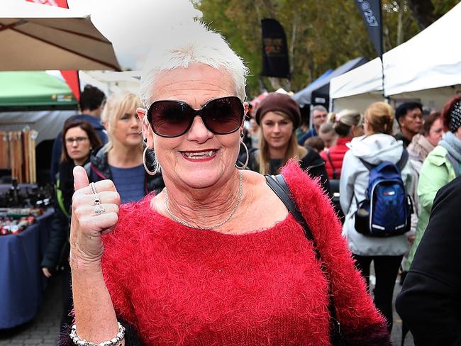 Sandi Fitzgerald who mistook him for PM Scott Morrison while walking through Salamanca Markets in Hobart, Tasmania. Picture Kym Smith