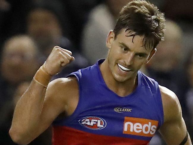 MELBOURNE, AUSTRALIA - APRIL 24: Jarryd Lyons of the Lions celebrates a goal during the round six AFL match between the Carlton Blues and the Brisbane Lions at Marvel Stadium on April 24, 2021 in Melbourne, Australia. (Photo by Darrian Traynor/Getty Images)