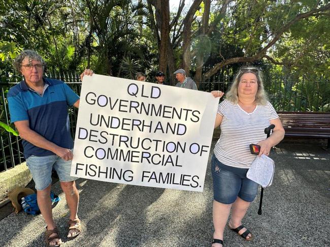 Queensland Seafood Industry Association rally against the gillnet ban outside Parliament House in Brisbane on August 22, 2023. Photo: David Bobbermen