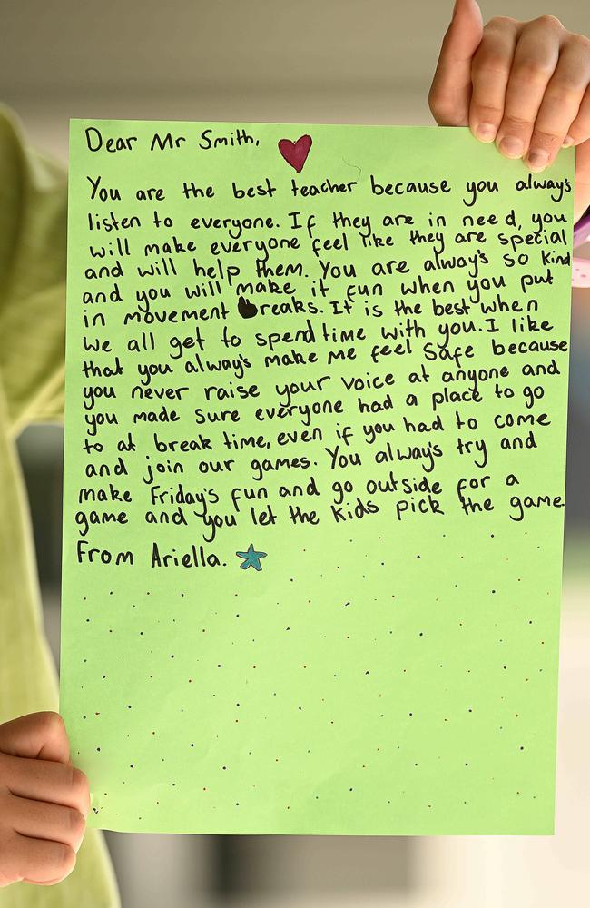 Ariella Dalzell’s letter to her teacher Harry Smith. Picture: Lyndon Mechielsen/Courier Mail