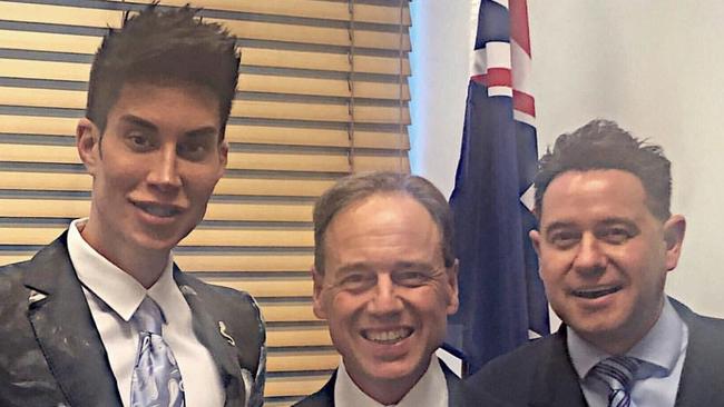 Justin Jedlica with Health Minister Greg Hunt (centre).