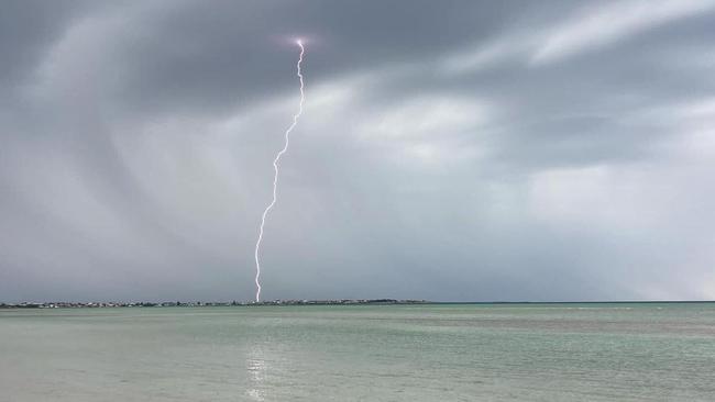 A photo of the storm rolling in on Flahertys Beach. Picture: Facebook/Anna Horn