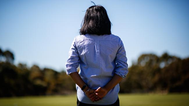 Nalika Subasinghe (FACE BLURRED OUT), mother of a victim of racial abuse in soccer pictured on October 19, 2021. Nalika's son was racially abused in a match last season. Picture Matt Turner.