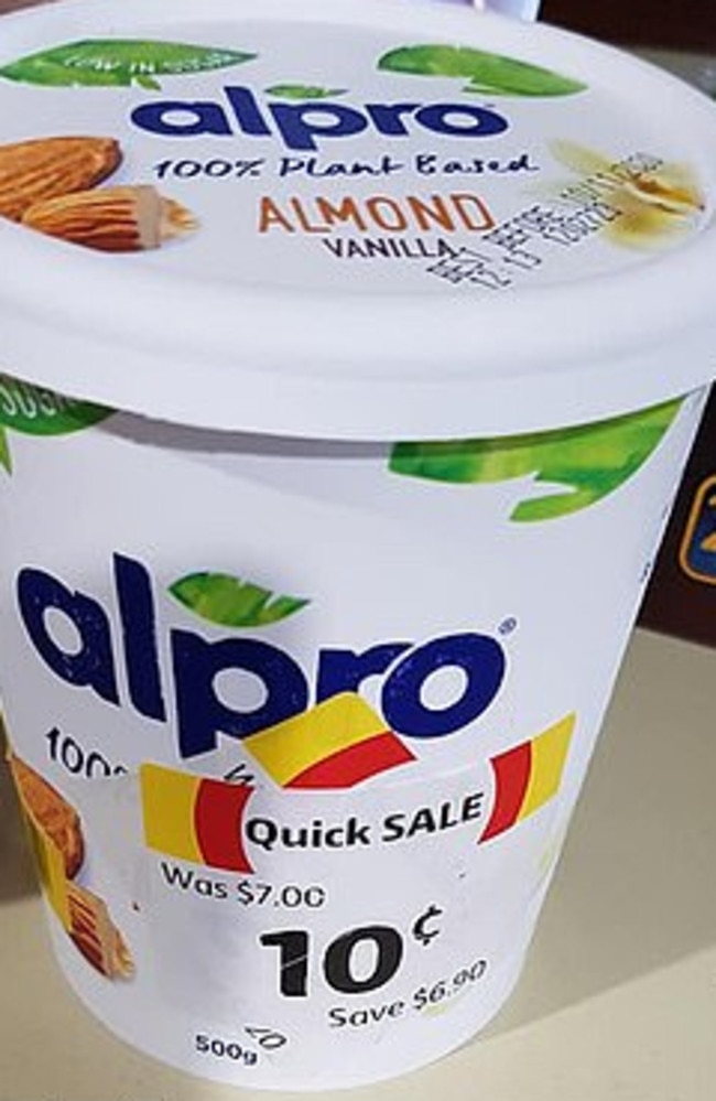 This Alpro yoghurt was $7, but was down to 10c. Picture: Facebook/MarkdownAddictsAustralia