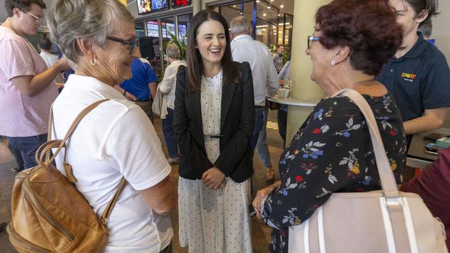 Labor candidate for Dickson Ali France (centre) is seen at the Pine River Bowls Club in Bray Park, Brisbane, Tuesday, April 16, 2019. Picture: AAP Image/Glenn Hunt