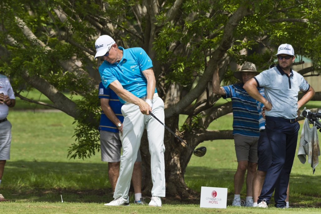 Brad Kennedy tees off from the tenth in round three of the Queensland PGA Championship at City Golf Club, Saturday, February 15, 2020. Picture: Kevin Farmer