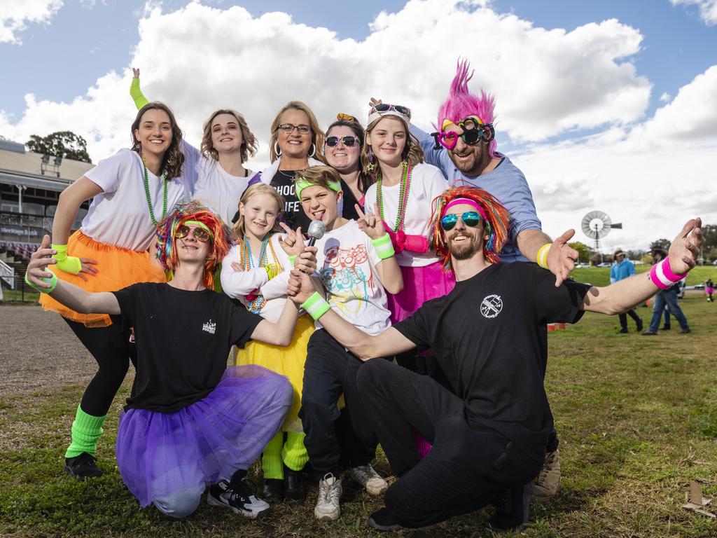 Members of the Bonny Bunch (front row, from left) Nate, Katelyn, Damian and Cameron Bonell and (back row, from left) Sabrina Bonell, Natalie Schmidt, Jeni Bonell, Abby Tober, Rachel Bonell and Ray Bonell at the Relay for Life at Toowoomba Showgrounds, Saturday, September 10, 2022. Picture: Kevin Farmer