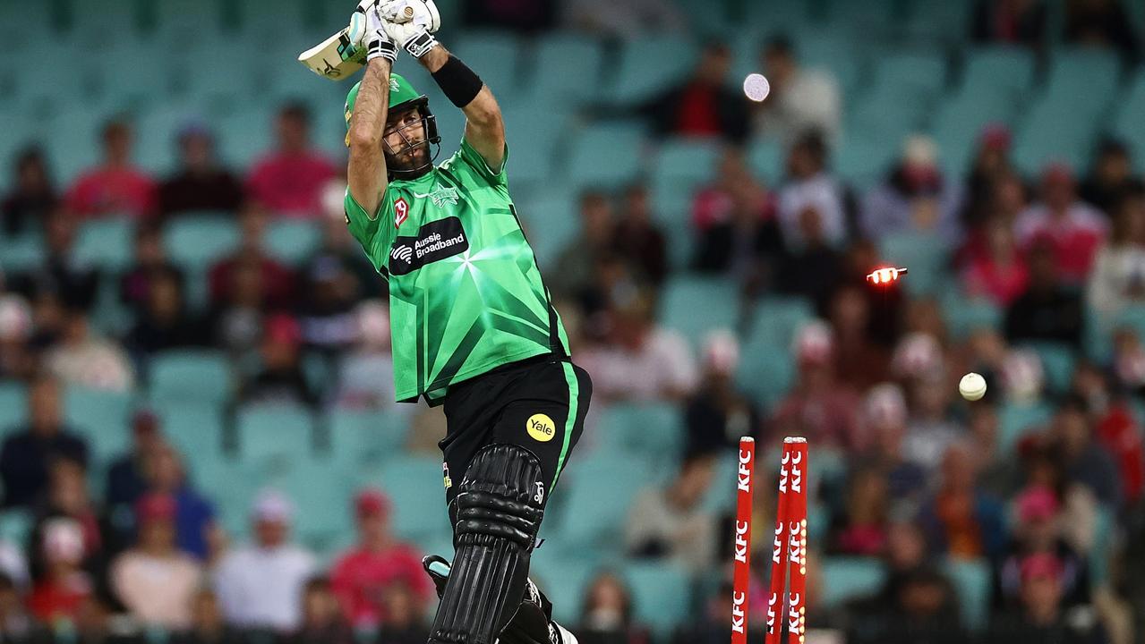 Glenn Maxwell is bowled by Sean Abbott during the BBL opener. Picture: Cameron Spencer/Getty Images