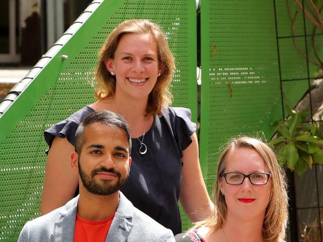 30/01/2019: Kunal Kalro, Zoe Milgrom & Kate Lanyon, co-founders of Eugene Labs, which is launching its at-home genetic test, testing for 300 serious genetic disorders.  Stuart McEvoy/The Australian.